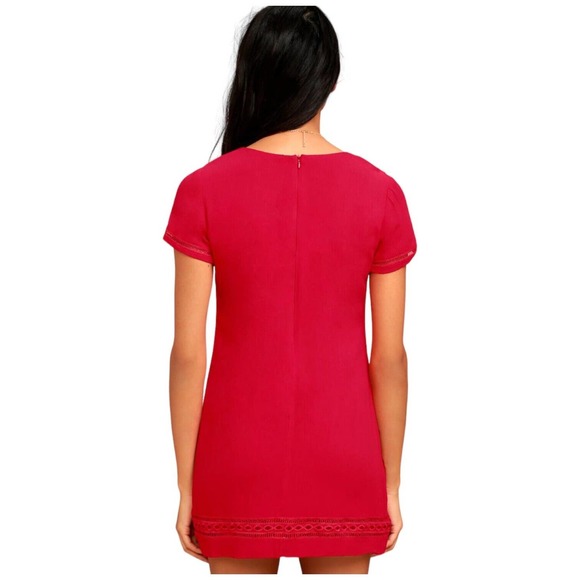 Lulus Womens XS Perfect Time Shift Dress Short Sleeve Gauzy Embroidered Red - Picture 15 of 16